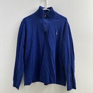 Polo Ralph Lauren 1/4 Zip Sweater Mens L Blue Estate Rib Cotton Pullover